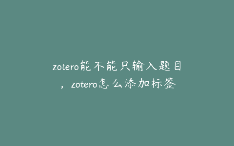 zotero能不能只输入题目,zotero怎么添加标签