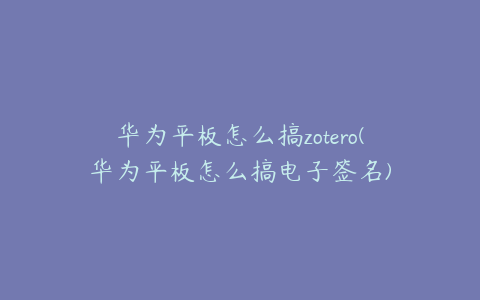 华为平板怎么搞zotero(华为平板怎么搞电子签名)