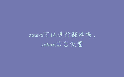 zotero可以进行翻译吗,zotero语言设置
