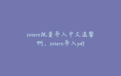 zotero批量导入中文温馨啊,zotero导入pdf