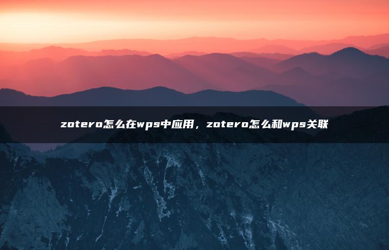 zotero怎么在wps中应用，zotero怎么和wps关联