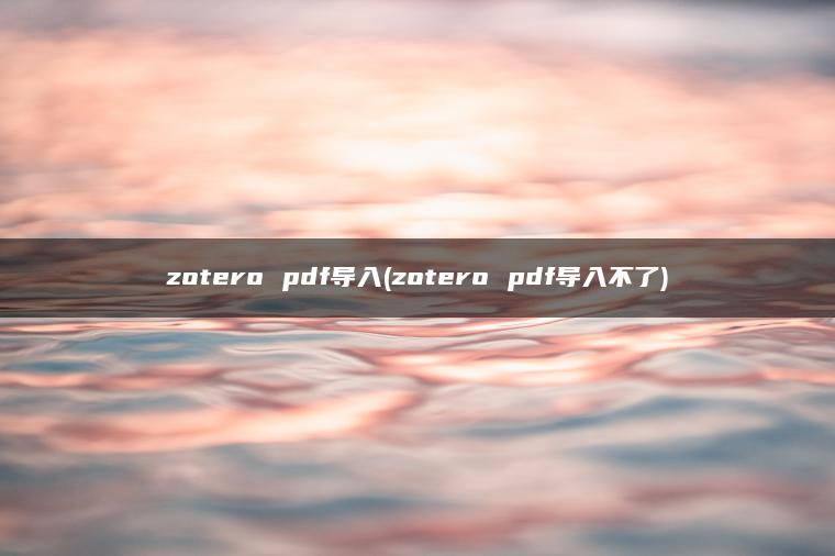 zotero pdf导入(zotero pdf导入不了)
